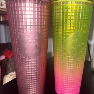 Starbucks Pink and Yellow-Green Studded Ombre Tumblers